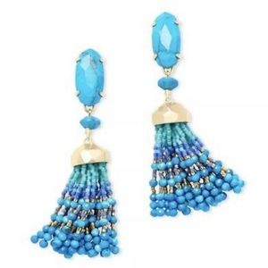 Kendra Scott Gorgeous Aqua Howlight healing tassel dangling stone bead earrings